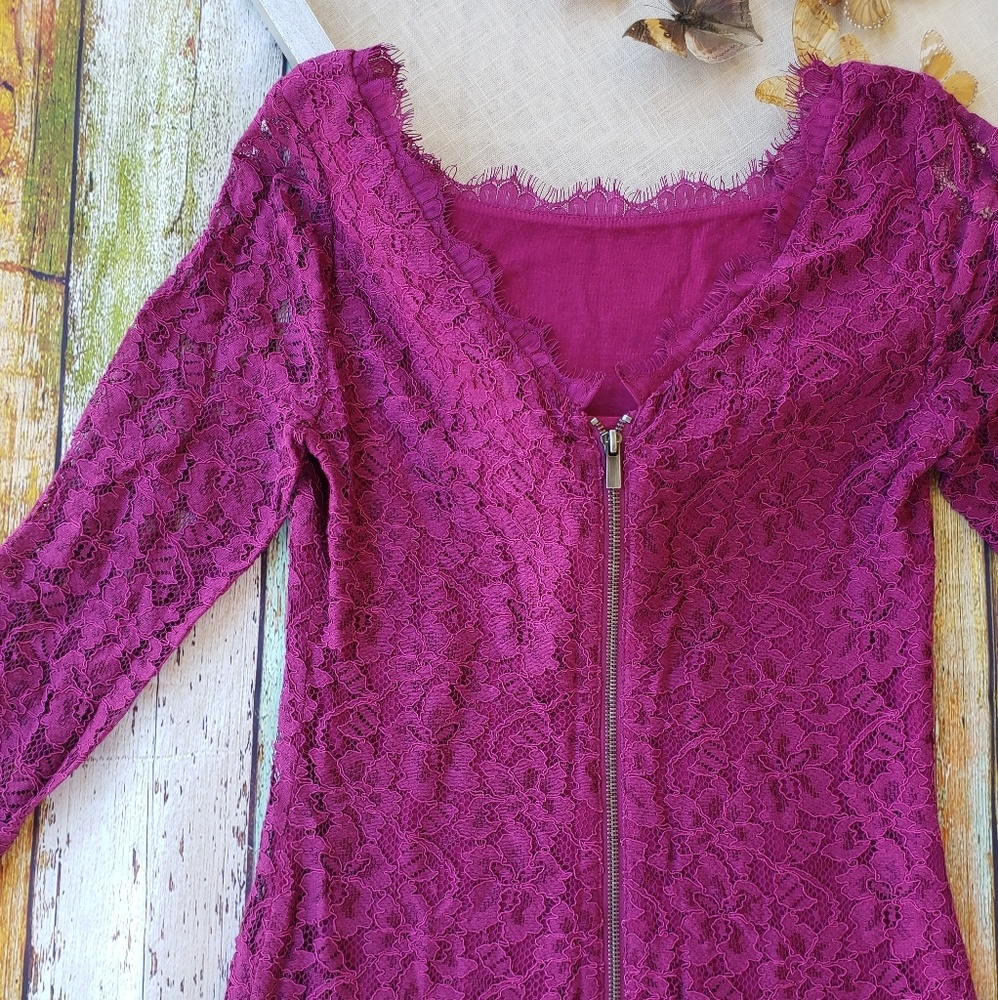 DVF Zarita Magenta Lace Sheath Cocktail Dress 8 - Picture 3 of 8